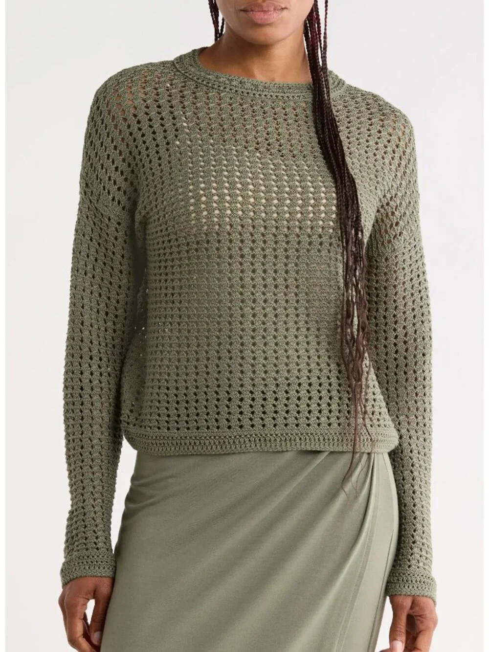 VINCE Crochet Cotton Crewneck Sweater Sea Fern Size L NWT $348